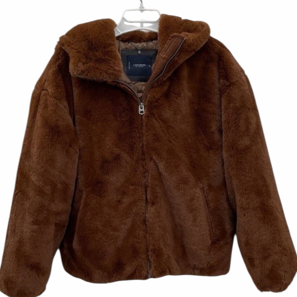 Lucky Brand Faux Fur Hooded Jacket – Chestnut Brown – Size Small